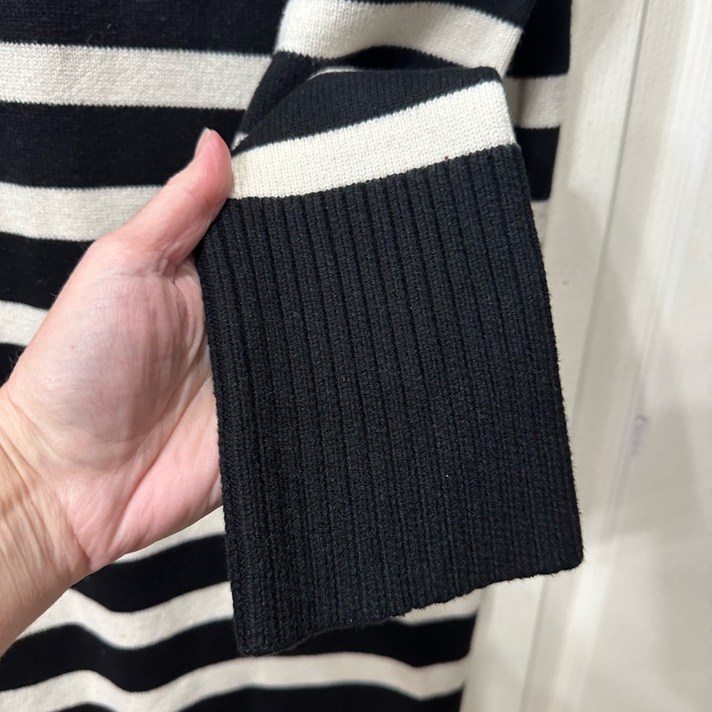 Zara Black and Cream Striped Long Sleeve Sweater Midi Dress - Picture 3 of 4